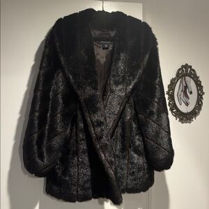 Vintage Olympia Limited Inc Black Tipped In Brown Mid Length Faux Fur Coat